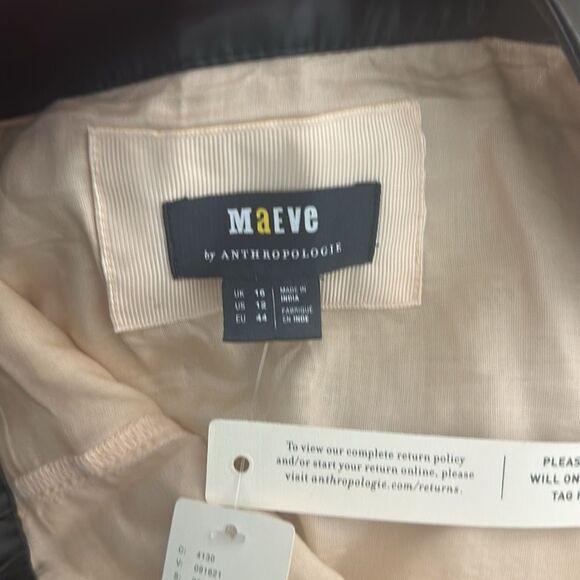 NWT Maeve by Anthropologie beige lace mini dress black leather trim US 12 - Picture 6 of 11